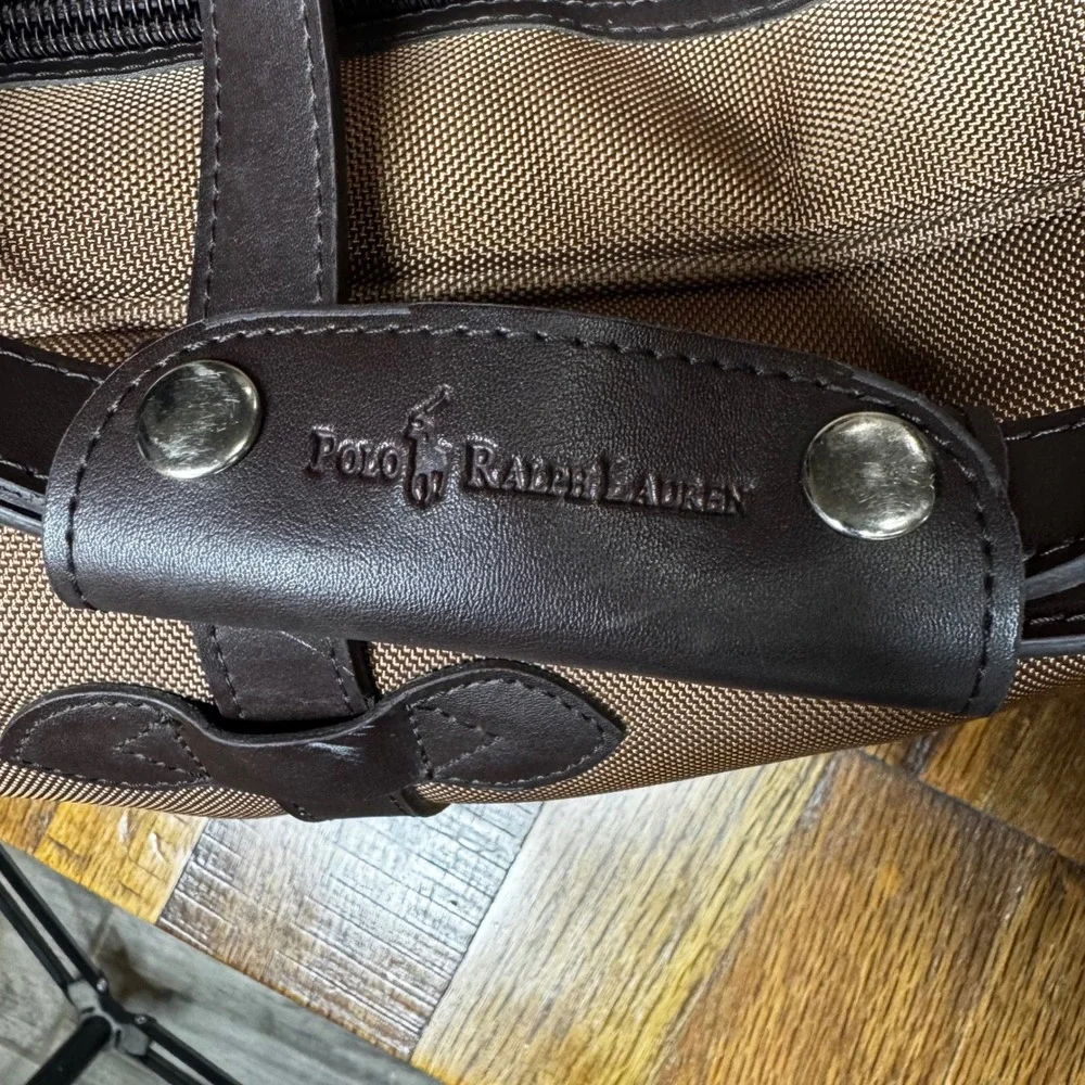Vintage Polo Ralph Lauren Canvas Brown Leather Duffle Bag Weekender Travel Bag